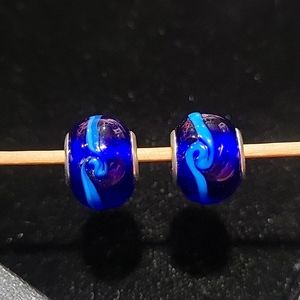 925 Glass beads/charms. Matching pair.